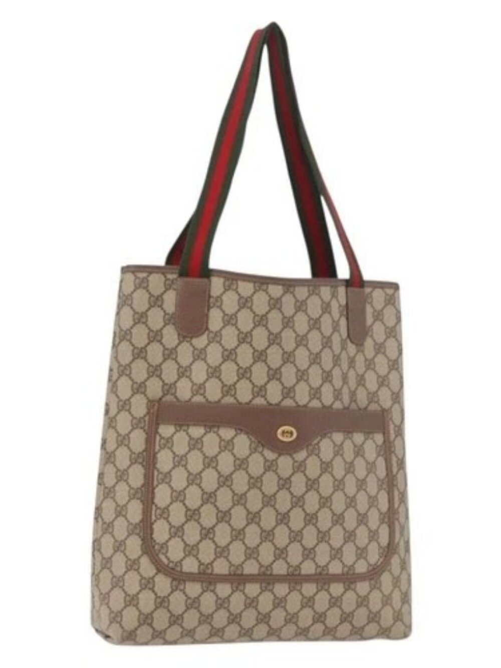 GUCCI GG Supreme Web Sherry Line Tote Bag PVC Beige Red 002 58 6487 Auth 187748